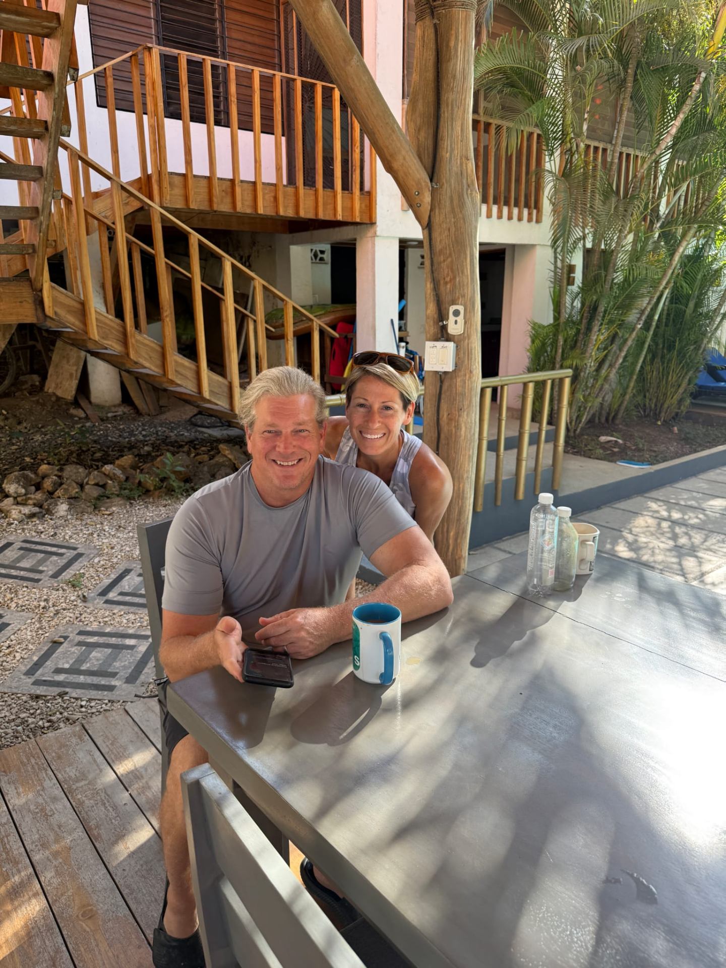 Chris Bombardier and Jen Bombardier — owners of Hacienda Nosara Chris Bombardier and Jen Bombardier, owners of Hacienda Nosara, together at the villa in Playa Pelada, Nosara, Costa Rica at dusk.